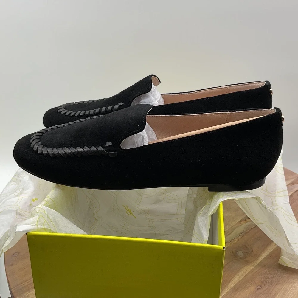 Jack Rogers Camden Loafer Black Suede Whipstitch Flats Shoes 9M New